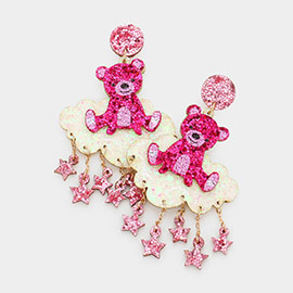 Glittered Bear Cloud Star Link Baby Mobile Dangle Earrings