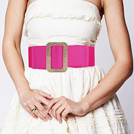 Stone Embellished Open Rectangle Elastic Belt