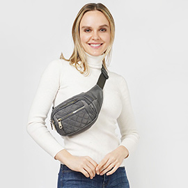 Quilted Multi Pocket Sling Bag / Fanny Pack / Belt Bag