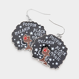 Message Enamel Metal Afro Girl Dangle Earrings