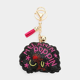 Bling Message Afro Girl Tassel Keychain