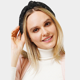 Lurex Check Patterned Knot Burnout Headband