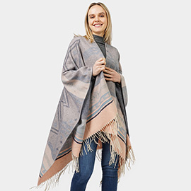 Aztec Patterned Cape Poncho