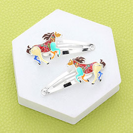 2PCS - Paisley Patterned Running Horse Snap Hair Clips