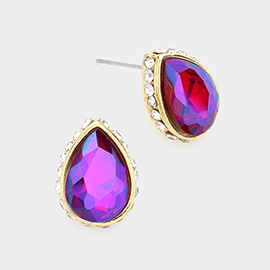 Rhinestone Trimmed Teardrop Stone Evening Stud Earrings