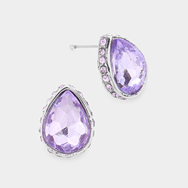 Rhinestone Trimmed Teardrop Stone Evening Stud Earrings