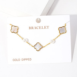 Gold Dipped Mother of Pearl Quatrefoil Station Bracelet