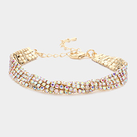 Braided Rhinestone Pave Evening Bracelet