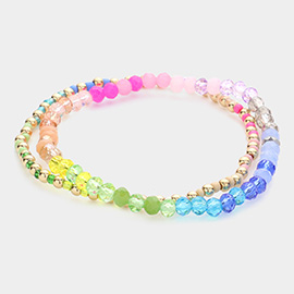 2PCS - Metal Ball Faceted Beaded Stretch Bracelets