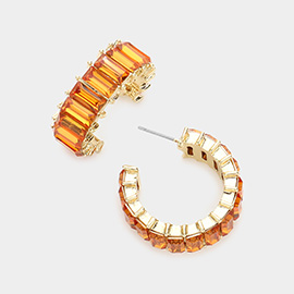 Baguette Stone Cluster Hoop Evening Earrings