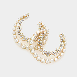 Pearl Stone Embellished Split Hoop Earrings