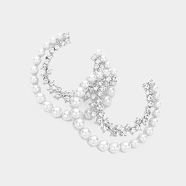 Pearl Stone Embellished Split Hoop Earrings