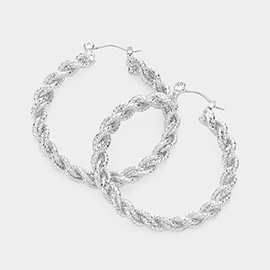 Brass Metal Braided Hoop Pin Catch Earrings