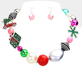 Christmas Tree Car Gift Snowflake Pearl Beaded Necklace