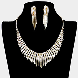 Rhinestone Pave Necklace Clip on Earring Set