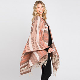 Aztec Patterned Fringe Ruana Poncho