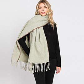 Edge Pointed Fringe Oblong Scarf