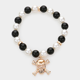 Skull Charm Pearl Beaded Stretch Bracelet