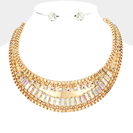 Stone Embellished Metal Collar Necklace