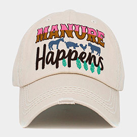 Manure Happens Message Animals Pointed Vintage Baseball Cap