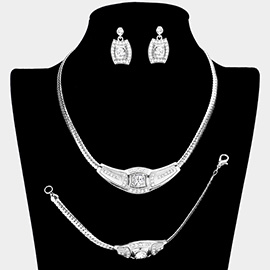 3PCS - Round Stone Accented Rhinestone Necklace Jewelry Set