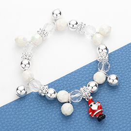 3D Enamel Metal Santa Claus Charm Beaded Stretch Bracelet