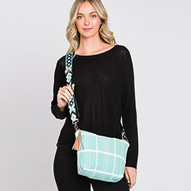 Check Patterned Tassel Crossbody Bag