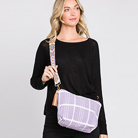 Check Patterned Tassel Crossbody Bag