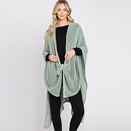 Solid Chenille Crochet Ruana Poncho