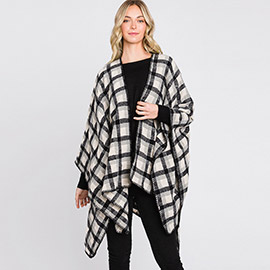 Plaid Check Patterned Ruana Poncho