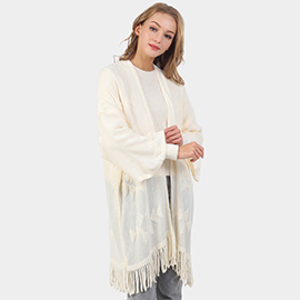 Aztec Patterned Fringe Poncho