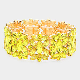 Marquise Floral Oval Crystal Cluster Stretch Evening Bracelet