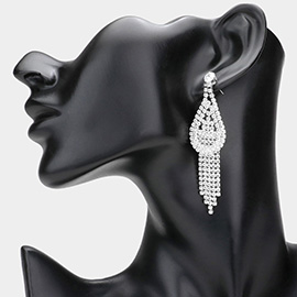 CZ Pave Teardrop Accented Fringe Dangle Evening Earrings