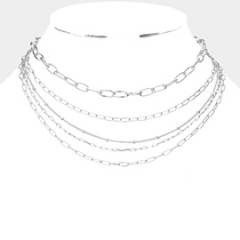 Open Metal Oval Link Multi Layered Bib Necklace