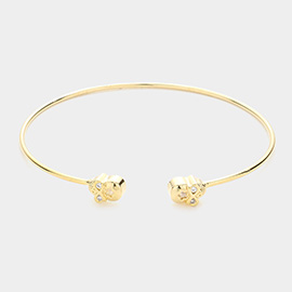 Brass Metal CZ Embellished Skull Tip Cuff Bracelet