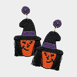 Felt Back Tassel Seed Beaded Witch Dangle Earrings