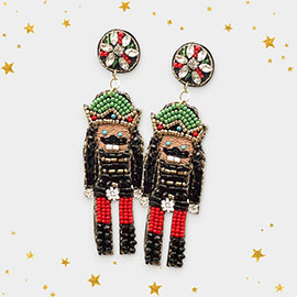 Felt Back Beaded Christmas Soldier Nutcracker Dangle Earrings