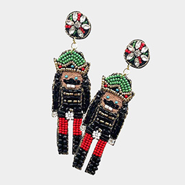 Felt Back Beaded Christmas Soldier Nutcracker Dangle Earrings