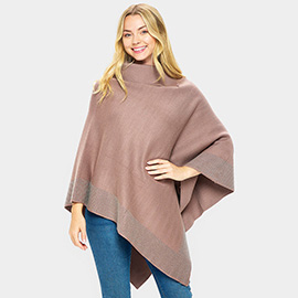 Bling Border Solid Neck Poncho