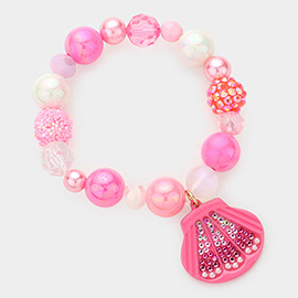 Barbie Pink Shell Charm Pearl Multi Beaded Stretch Bracelet