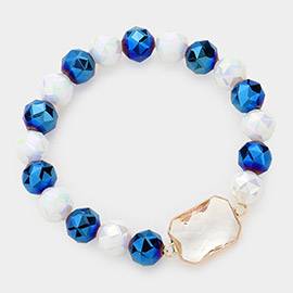 Lucite Accented Faceted Beaded Stretch Bracelet