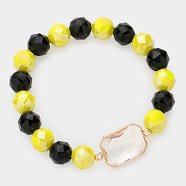 Lucite Accented Faceted Beaded Stretch Bracelet