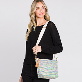 Aztec Patterned Tassel Crossbody Bag