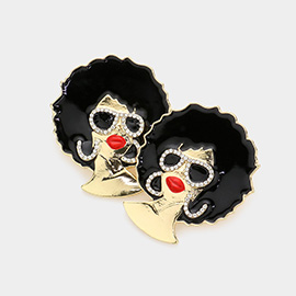 Stone Embellished Enamel Afro Girl Earrings