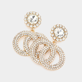 Stone Embellished Double Open Circle Link Dangle Earrings