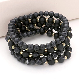 5PCS - Natural Stone Wood Ball Stretch Bracelets