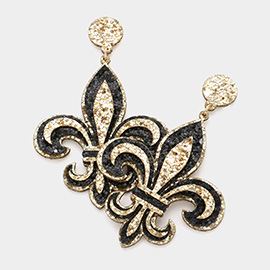 Felt Back Glittered Fleur de Lis Dangle Earrings