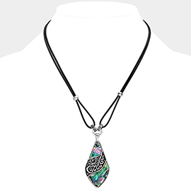 Abalone Embossed Antique Metal Pendant Necklace