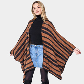 Striped Cozy Two Tone Knit Kimono Poncho