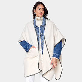 Blanket Stitch Front Pockets  Kimono Poncho